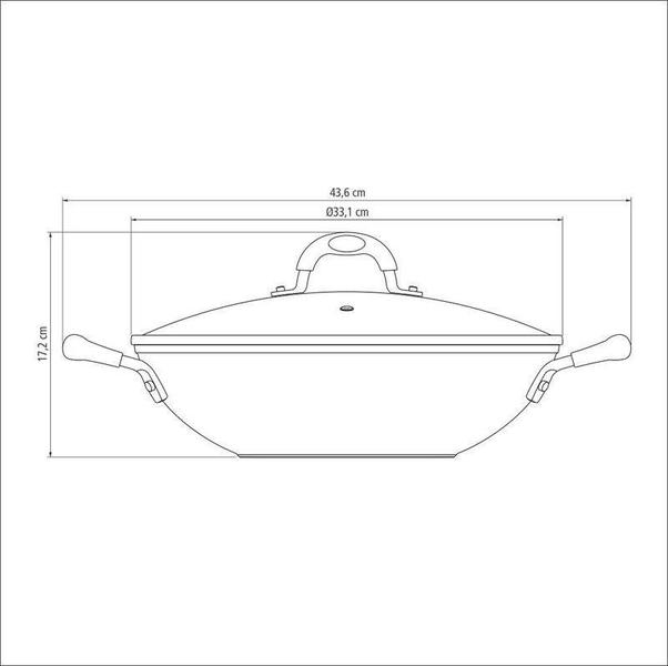 Imagem de Wok tramontina mônaco induction em alumínio com revestimento interno e externo antiaderente starflon premium preto com tampa de vidro 32 cm 4.5 l