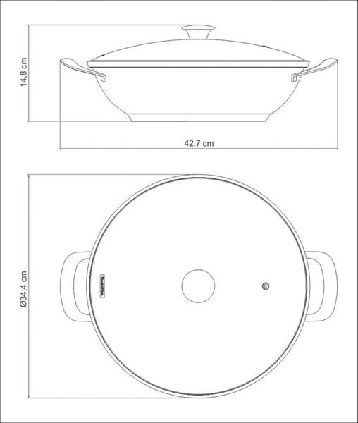 Imagem de Wok Tramontina Ventura em Aço Inox com Fundo Triplo Tampa de Vidro 34 cm 5,7 L