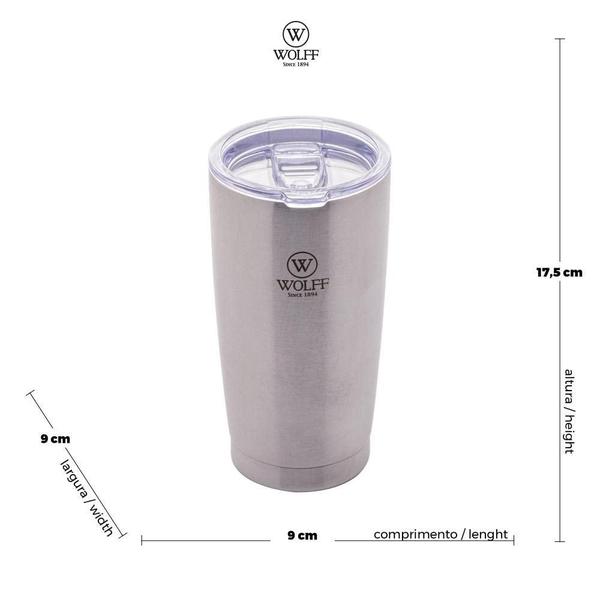 Imagem de WOLFF Copo Térmico de Aço Inox Parede Dupla com Tampa 600ml Prata  Perfeito para Viagens  Mantém a Bebida na Temperatu