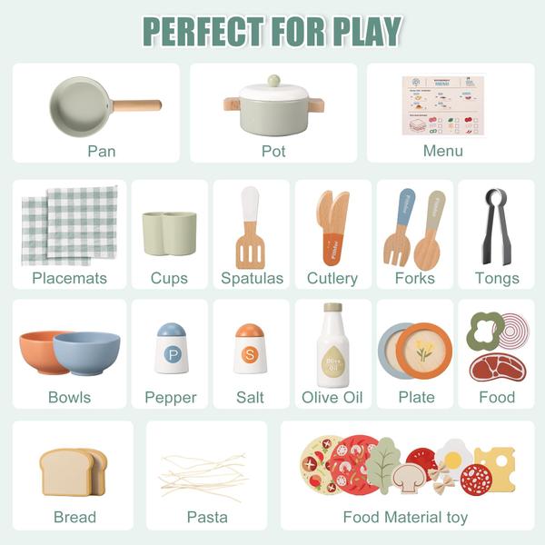 Imagem de Wooden Play Cooking Set Pith para brinquedos de cozinha fingidos para crianças