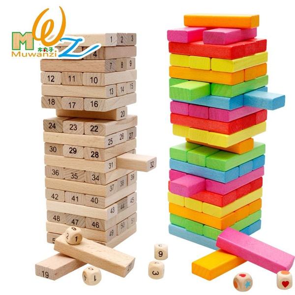 Imagem de Wooden Rainbow Jenga Game Wokex 54 unidades de blocos para crianças de mais de 3 anos