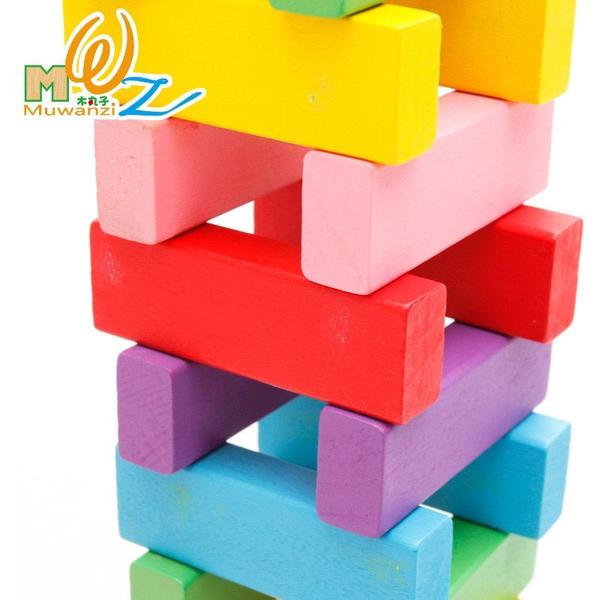 Imagem de Wooden Rainbow Jenga Game Wokex 54 unidades de blocos para crianças de mais de 3 anos