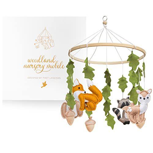 Imagem de Woodland Mobile for Crib by First Landings - Baby Nursery Mobiles - Woodland Nursery Decor - Crib Mobile Baby Boys and Girls - Baby Mobile with Fox Decor - Forest Animals Woodlands Theme - Baby Gift