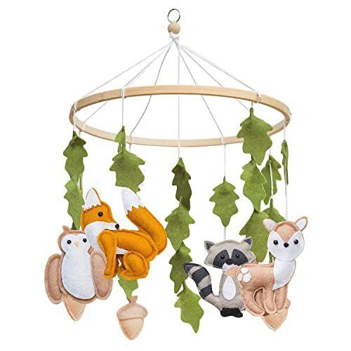 Imagem de Woodland Mobile for Crib by First Landings - Baby Nursery Mobiles - Woodland Nursery Decor - Crib Mobile Baby Boys and Girls - Baby Mobile with Fox Decor - Forest Animals Woodlands Theme - Baby Gift