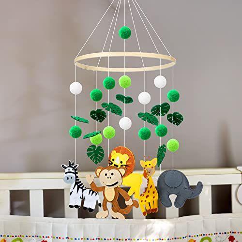 Imagem de Woodland Mobile para Berço Selva Bebê Berçário Mobiles Forest Safari Veado Macaco Leão Estilo Teto Animais Pendurados Decoração Móvel para Meninas e Meninos Brinquedos Quarto Decorações