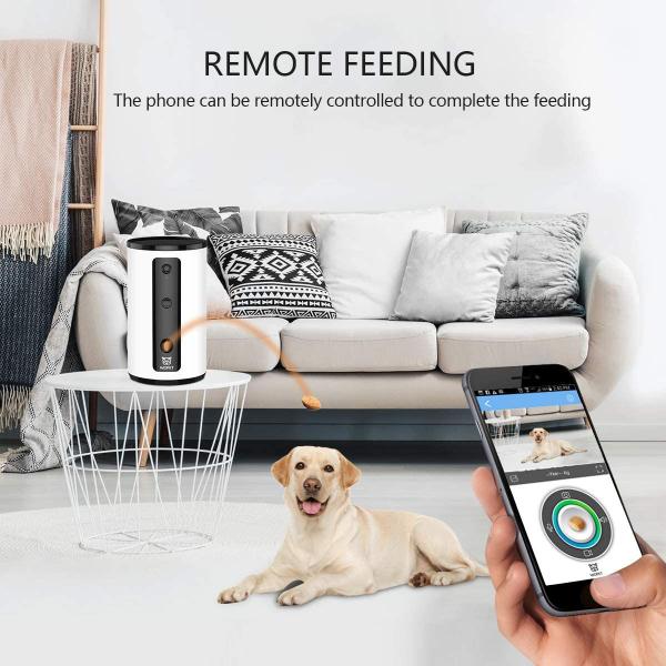 Imagem de WOpet Smart Pet Camera: Dispensador de tratamento de cães, Full HD WiFi Pet Camera com visão noturna para visualização de animais de estimação, comunicação de áudio bidirecional projetada para cães e gatos, monitore seu animal de estimação rem