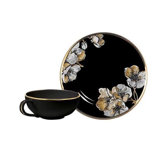 Xic. Cha Preta C/Pires Premium Minimalist Filete Ouro 1O - Alleanza Imagem de Xic. Cha Preta C/Pires Premium Minimalist Filete Ouro 1O