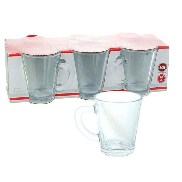 Imagem de Xícara café caneca de vidro 70ml com 6 peças cozinha utilidades do lar