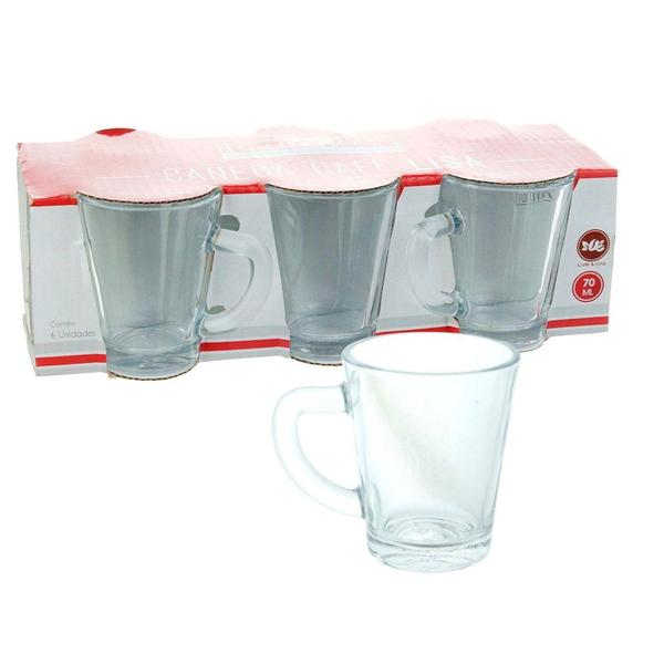 Imagem de Xícara café caneca de vidro 70ml com 6 peças cozinha utilidades.