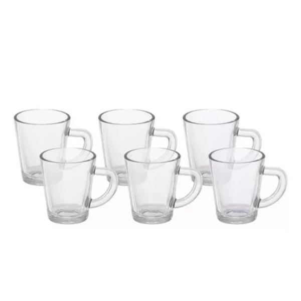 Imagem de Xícara café caneca de vidro 70ml com 6 peças cozinha utilidades prático