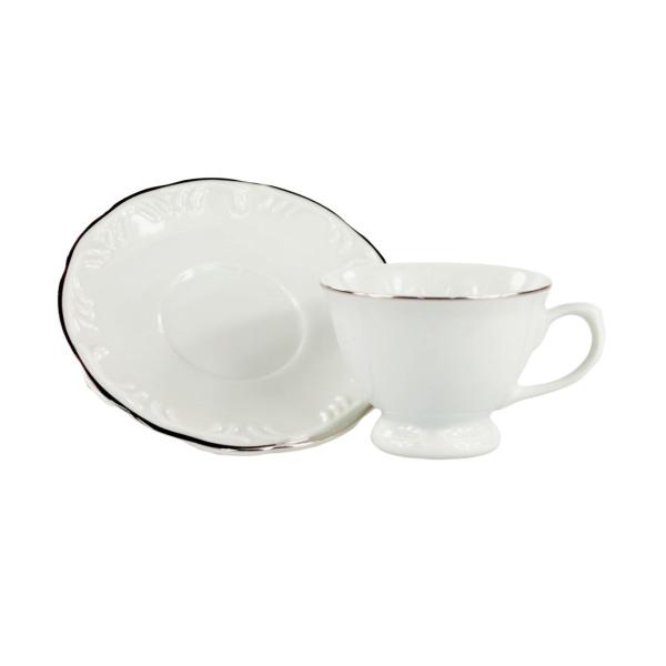 Imagem de Xícara Café com Pires 70ml Porcelana Schmidt - Dec. Filetado Prata Pomerode 0012