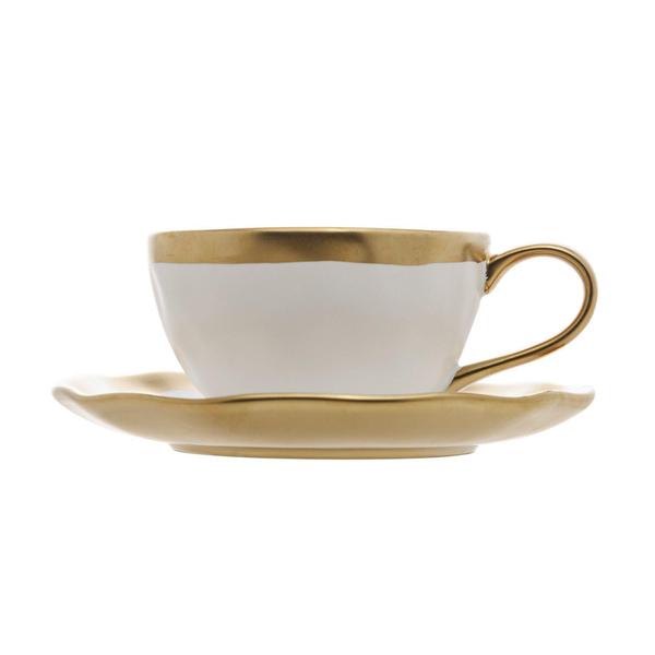 Imagem de Xícara Café E Pires Porcelana Branco E Dourado Dubai 90Ml Wolff