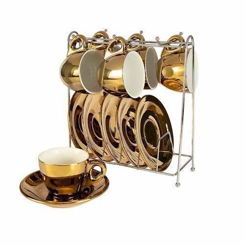 Imagem de Xícara Café Nespresso Dolce Gusto Porcelana Dourado 6 Peças