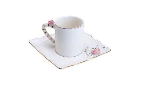 Imagem de Xícara Café Porcelana com Pires Flower Square Plate Colorido 80 ml Wolff