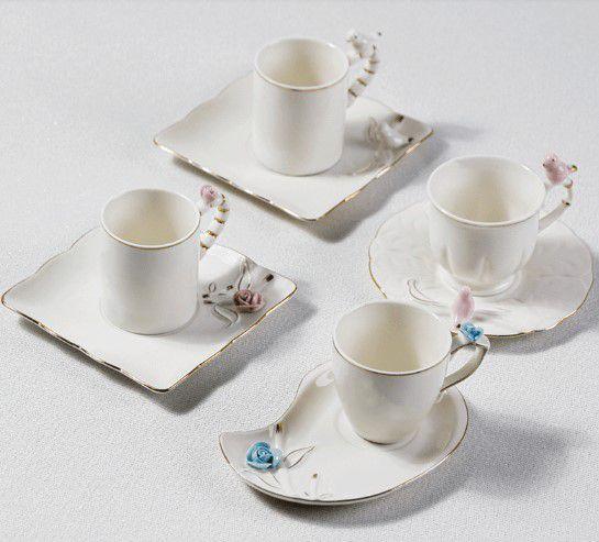 Imagem de Xícara Café Porcelana com Pires Flower Square Plate Colorido 80 ml Wolff