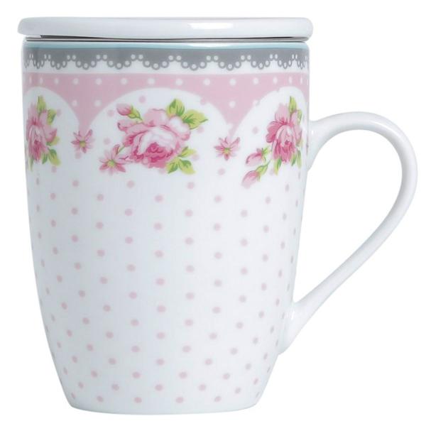 Imagem de Xícara Caneca de Chá Porcelana Branca com Tampa e Infusor Inox 310ml Lyor