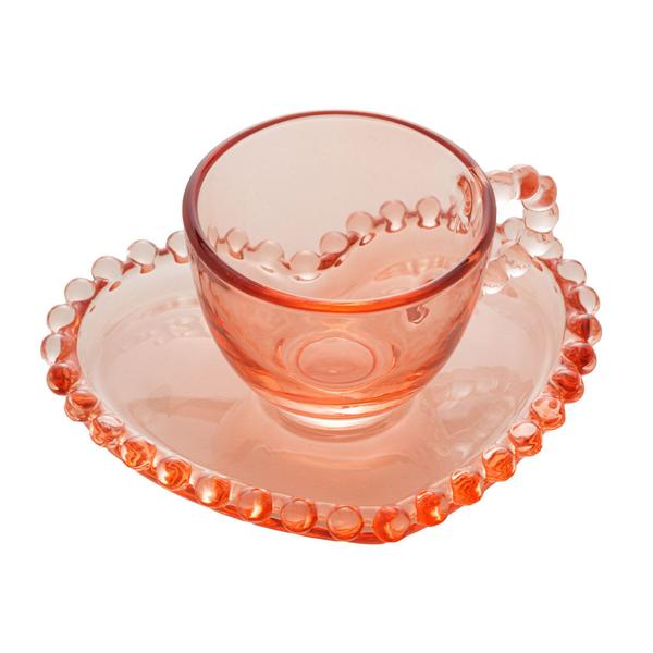 Imagem de Xícara Cristal p/Café com Pires Bolinha Rosa 85ml - Unid.