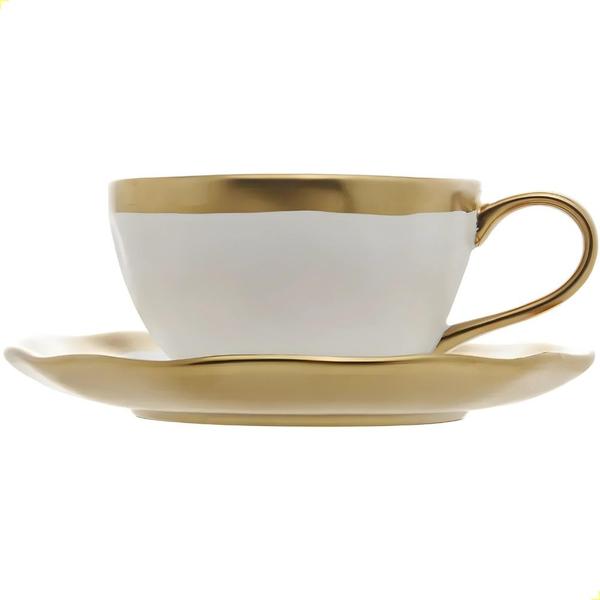 Imagem de Xícara de café c/ pires dubai porcelana branco e dourado 90ml - wolff