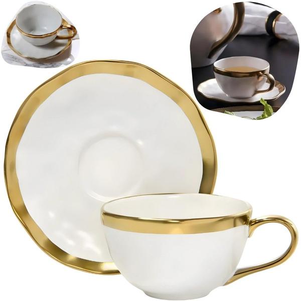 Imagem de Xícara de café c/ pires dubai porcelana branco e dourado 90ml - wolff