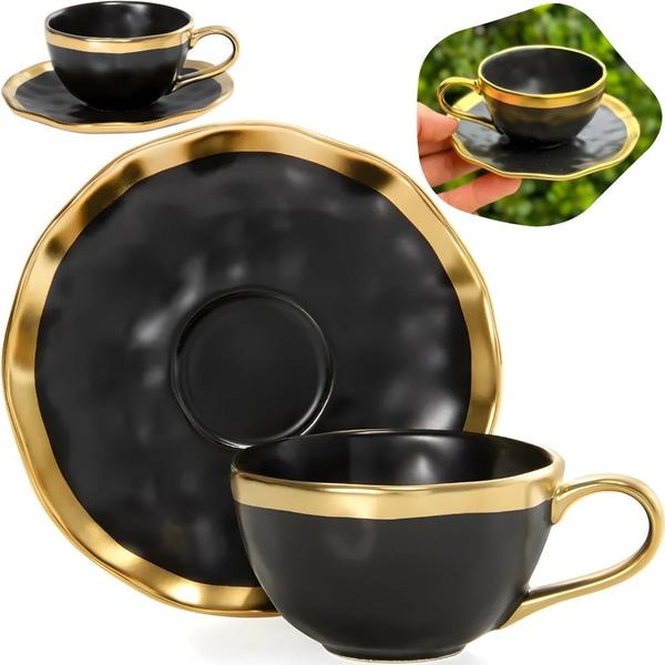 Imagem de Xícara de café c/ pires dubai porcelana preto e dourado 90ml - wolff