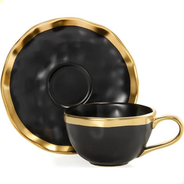 Imagem de Xícara de café c/ pires dubai porcelana preto e dourado 90ml - wolff