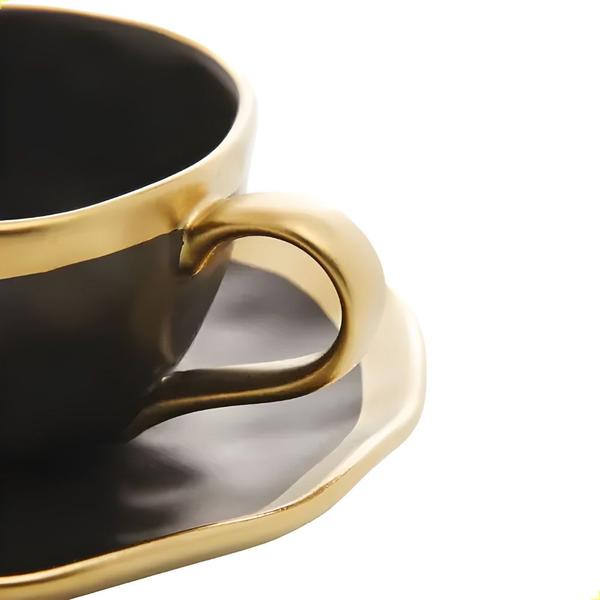 Imagem de Xícara de café c/ pires dubai porcelana preto e dourado 90ml - wolff