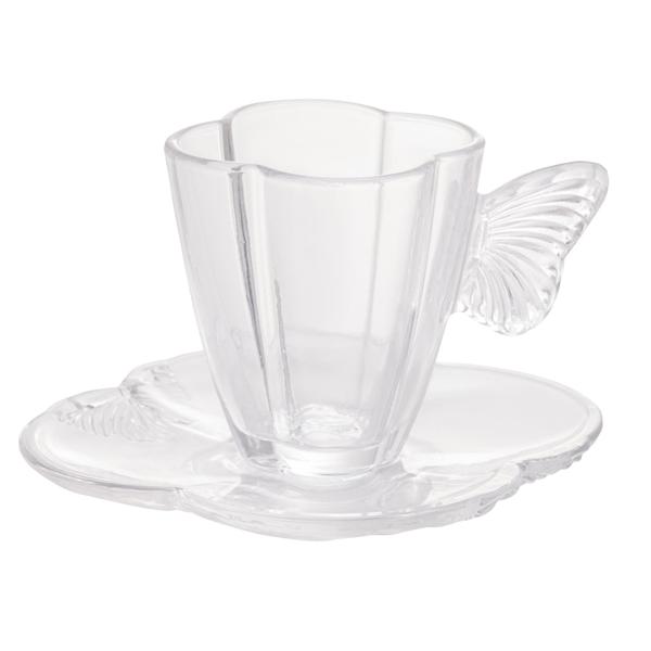 Xícara de café de vidro com pires Butterfly 80 ml - Wolff - Rojemac Imagem de Xícara de café de vidro com pires Butterfly 80 ml - Wolff