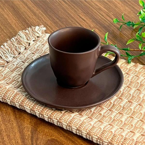 Imagem de Xícara de Café e Pires em Cerâmica Stoneware Bio Oak 120ml - 1 Unid.