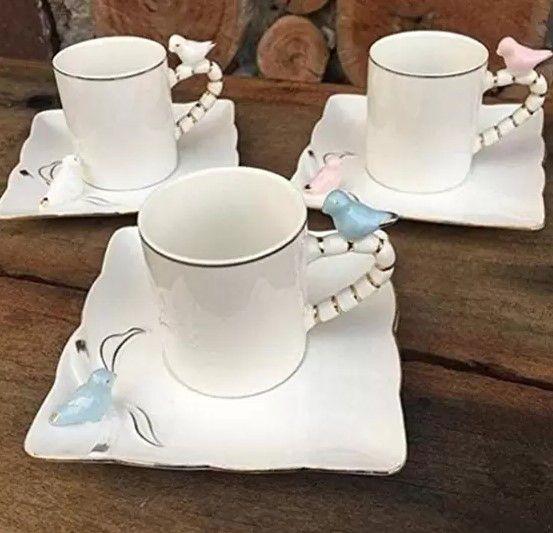 Imagem de Xícara De Café Em Porcelana Com Pires Birds Plate 80ml