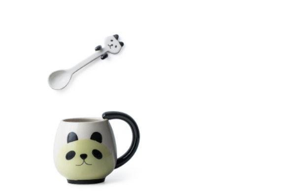 Imagem de Xícara de café pintada à mão Adorável Panda Caneca caneca caneca incluem colher de  Canecas (preto)