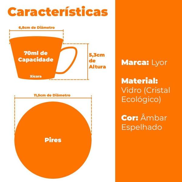 Imagem de Xícara De Café Pires Âmbar Espelhado Petra 70Ml - Lyor 2781