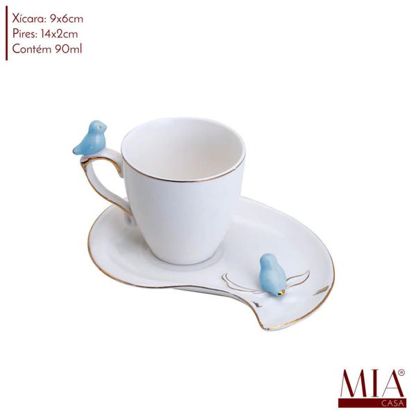 Imagem de Xícara de Café Porcelana Birds Design Plate Azul 90ML