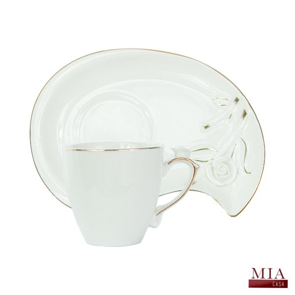 Imagem de Xícara de Café Porcelana Flower Design Plate Branca 90ML