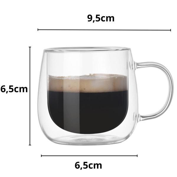 Imagem de Xícara de Café Vidro Duplo Borosilicato 80ml Kit 2 Unidades