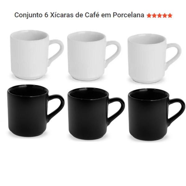 Xicara de cafezinho e chá jogo em porcelana conjunto com 6 peças - CR Porcelanas Imagem de Xicara de cafezinho e chá jogo em porcelana conjunto com 6 peças