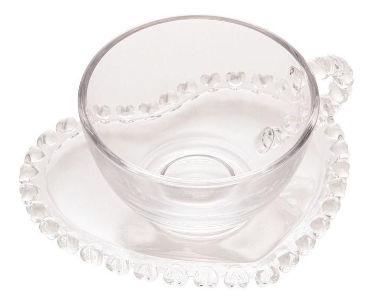 Xícara De Chá Com Pires Lyor Cristal Linha Coração 170ml Transparente Imagem de Xícara De Chá Com Pires Lyor Cristal Linha Coração 170ml Transparente
