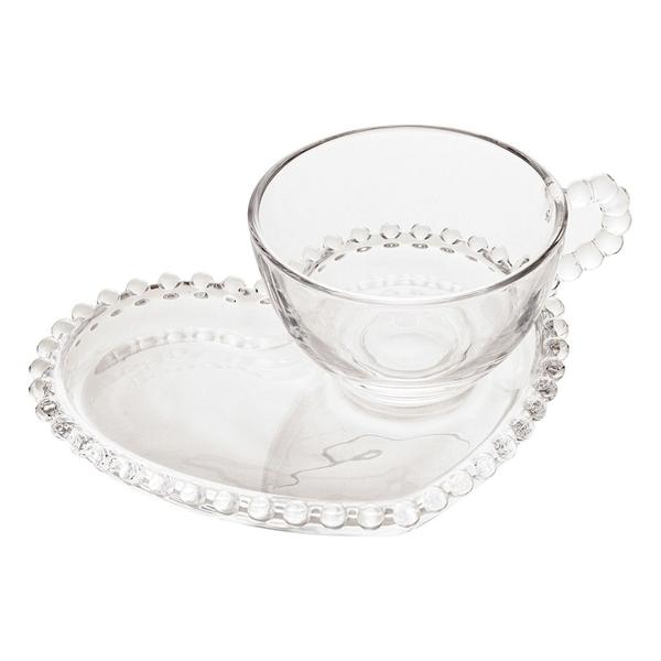Xícara De Chá Em Cristal 180ml Pearl Com Prato Formato Coração Wolff Imagem de Xícara De Chá Em Cristal 180ml Pearl Com Prato Formato Coração Wolff