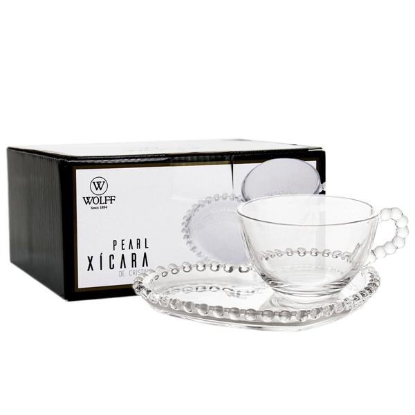Xícara De Chá Em Cristal 180ml Pearl Com Prato Formato Coração Wolff Imagem de Xícara De Chá Em Cristal 180ml Pearl Com Prato Formato Coração Wolff
