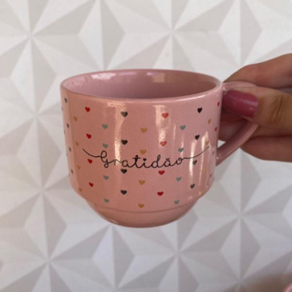 Imagem de Xícara de porcelana de chá empilhavel 200ml rosa para cozinha / caneca cantinho do café deecorada