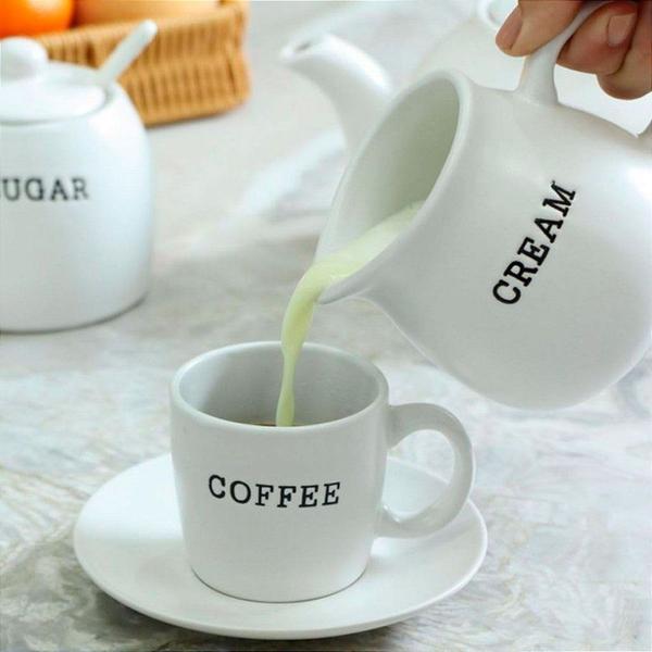 Imagem de Xícara para café com pires de cerâmica 130 ml  jogo 4 peças