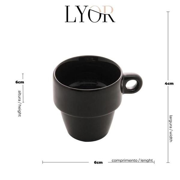 Imagem de Xicara Para Café Lyor Cerâmica Empilhável Preta 90Ml - 2297