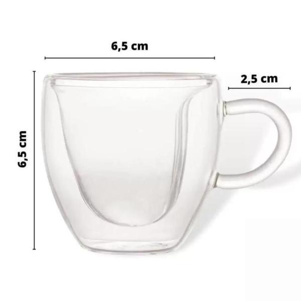 Imagem de Xícaras Coração Parede Dupla P/ Café Vidro 80ml 2 Peças - Amigold