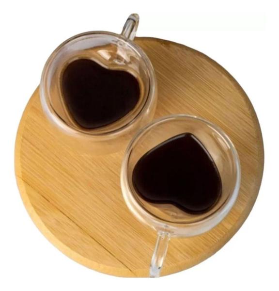 Imagem de Xícaras Coração Parede Dupla P/ Café Vidro 80ml 2 Peças - Amigold