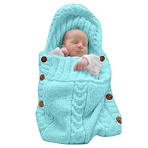 Imagem de XMWEALTHY Newborn Baby Wrap Swaddle Blanket Knit Sleeping Bag Receiving Blankets Stroller Wrap for Baby (Sky Blue) (0-6 Month)