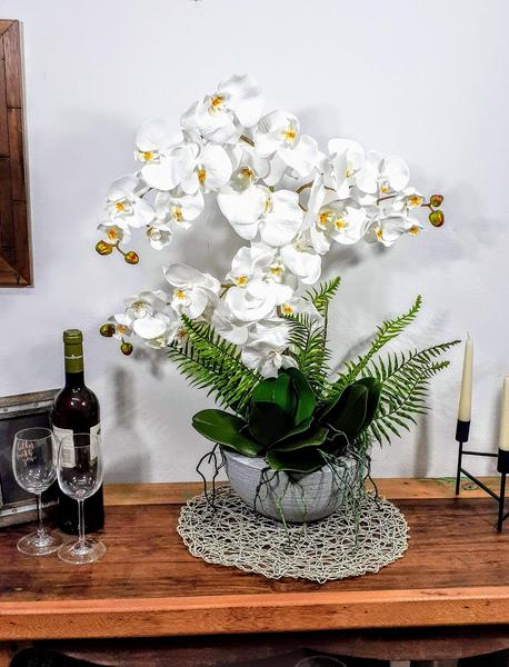 Imagem de (XPLENDOR) Arranjo Grande De Orquideas Brancas Vaso Decorativo Flores Artificiais Orquidea