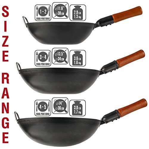 Imagem de YOSUKATA Carbon Steel Wok Pan  11,8" Woks e Stir Fry Pans - Wok chinês com fundo plano Pow Wok - Woks japoneses tradicionais - Wok de aço preto