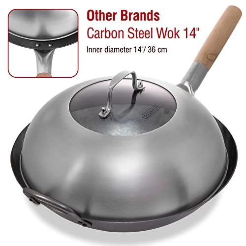 Imagem de YOSUKATA Wok Tampa 12,8 polegadas - Capa Wok Inoxidável Premium com furos de vapor de inserção de vidro temperado e alça ergonômica - Acessórios Wok duráveis - Tampa segura para lava-louças para Wok de 13,5 polegadas para culinária asiática