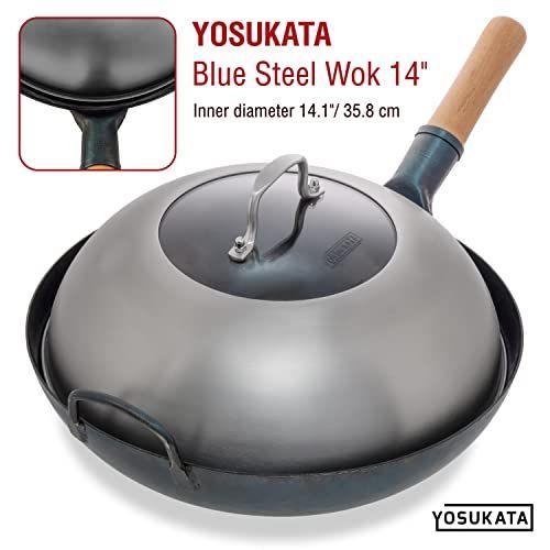 Imagem de YOSUKATA Wok Tampa 13,6 Polegadas - Premium Stainless Wok Cover with Tempered Glass Insert Steam Holes - Lava-louça-Safe Lid for 14-Inch Wok - Chees Melting Dome for Griddle