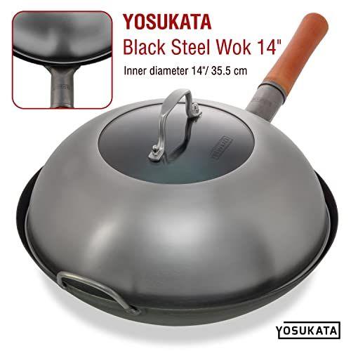 Imagem de YOSUKATA Wok Tampa 13,6 Polegadas - Premium Stainless Wok Cover with Tempered Glass Insert Steam Holes - Lava-louça-Safe Lid for 14-Inch Wok - Chees Melting Dome for Griddle