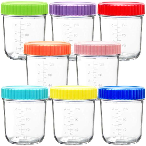 Imagem de Youngever Glass Baby Food Storage, 6 Onças Baby Food Glass Containers com Tampas Herméticas, Potes de Vidro com Tampas, 8 Cores Variadas